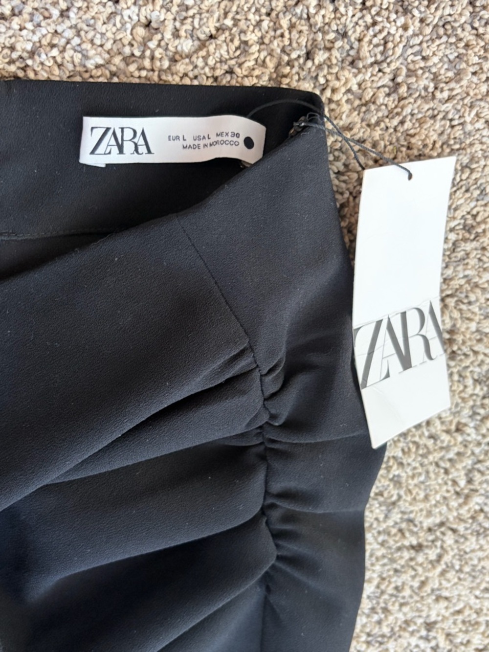 ZARA Black Mini Skirt with Gathered Waist Detail